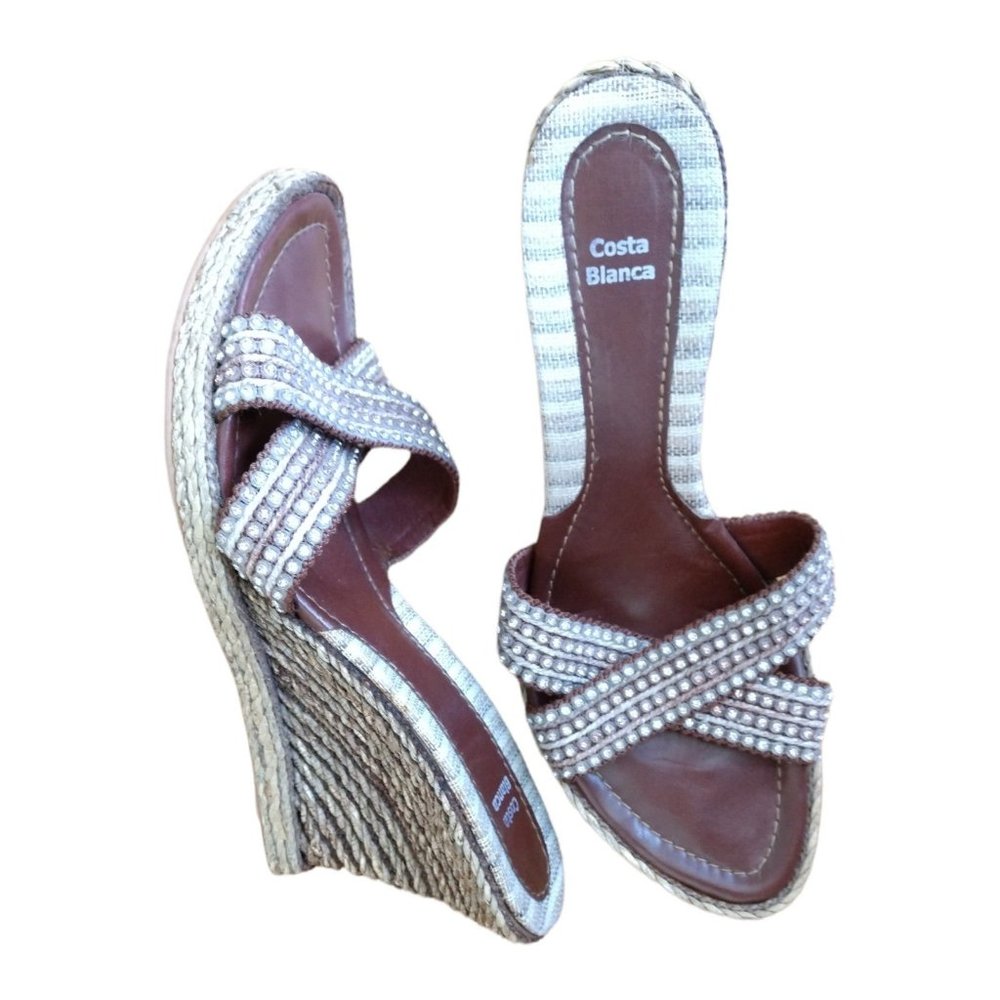Costa Blanca Rhinestone Wedge Espadrille - Made in Spain Sz 10